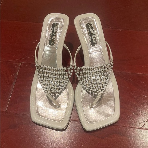 Vintage Bruno Magli White Beaded Sandal Heels
